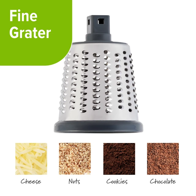 Alt view image 4 of 7 - Manual Rotary Grater & Slicer with Stainless Steel Drums - Hand Crank Kitchen Tool for Parmesan Cheese, Hash Browns, Carrots, Chocolate, Nuts, and Salad Prep.