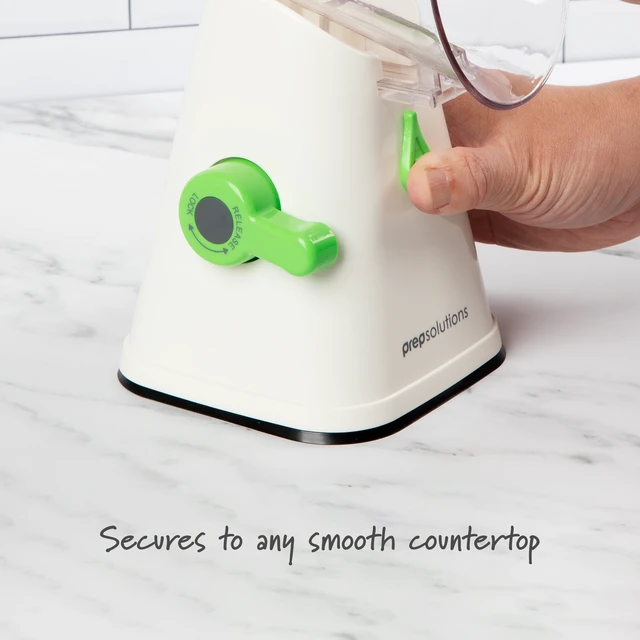 Alt view image 6 of 7 - Manual Rotary Grater & Slicer with Stainless Steel Drums - Hand Crank Kitchen Tool for Parmesan Cheese, Hash Browns, Carrots, Chocolate, Nuts, and Salad Prep.
