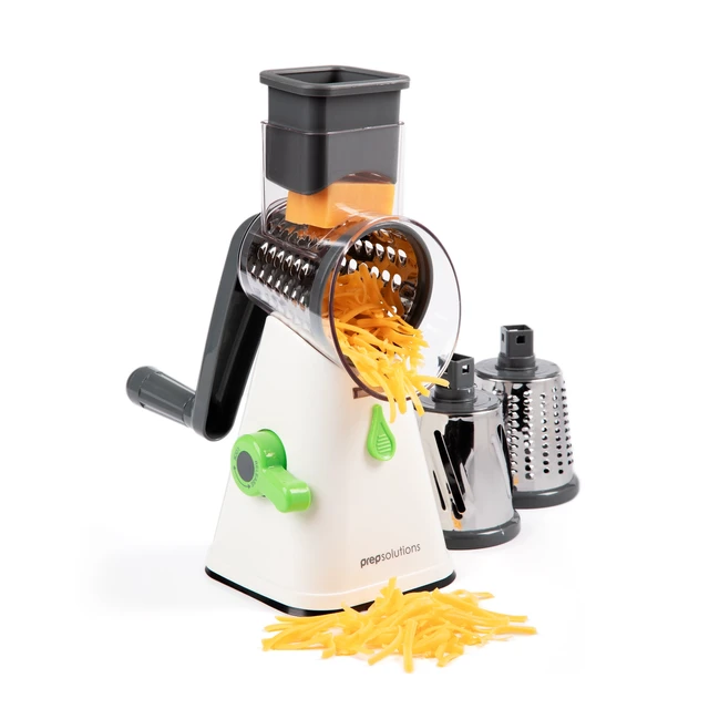 Alt view image 7 of 7 - Manual Rotary Grater & Slicer with Stainless Steel Drums - Hand Crank Kitchen Tool for Parmesan Cheese, Hash Browns, Carrots, Chocolate, Nuts, and Salad Prep.