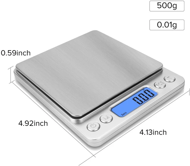 Alt view image 2 of 7 - Digital Gram Scale 500g 0.1g Food Scale, High Accuracy Kitchen Scale, Multifunctional Stainless Steel Mini Pocket Scale with LCD Display Tare Features, Silver