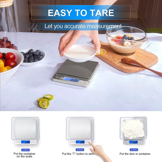 Alt view image 5 of 7 - Digital Gram Scale 500g 0.1g Food Scale, High Accuracy Kitchen Scale, Multifunctional Stainless Steel Mini Pocket Scale with LCD Display Tare Features, Silver