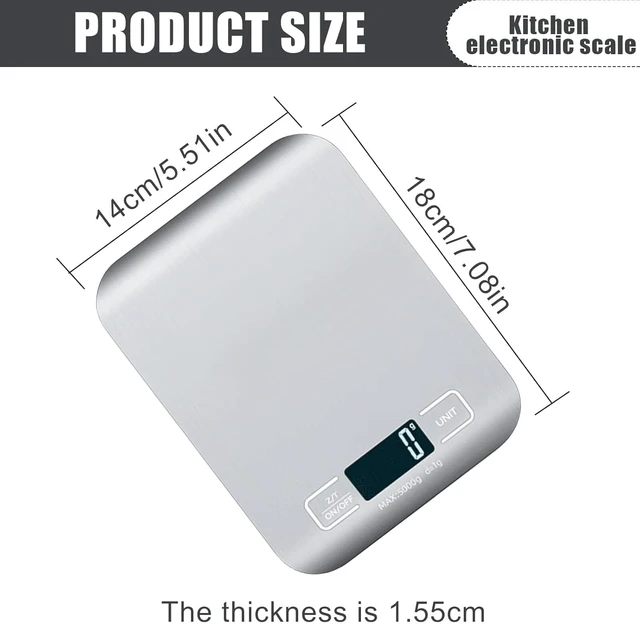 Alt view image 2 of 7 - Food Scale Digital Kitchen Scale with 1g/0.05oz Precise Graduation, 5 Units LCD Display Scale for Cooking/Baking in KG, G, oz, ml, and lb, Easy Clean Stainless Steel and Tempered Glass