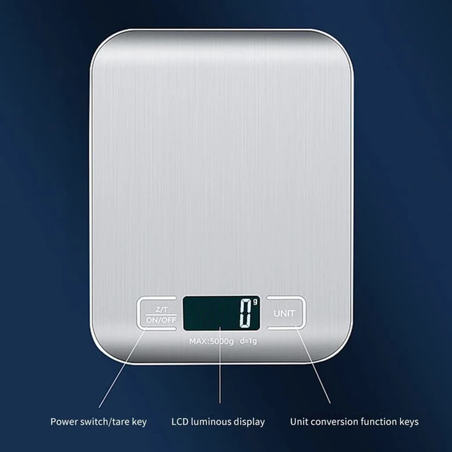 Alt view image 6 of 7 - Food Scale Digital Kitchen Scale with 1g/0.05oz Precise Graduation, 5 Units LCD Display Scale for Cooking/Baking in KG, G, oz, ml, and lb, Easy Clean Stainless Steel and Tempered Glass