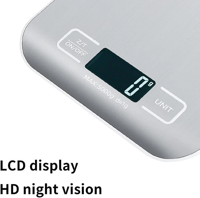 Alt view image 7 of 7 - Food Scale Digital Kitchen Scale with 1g/0.05oz Precise Graduation, 5 Units LCD Display Scale for Cooking/Baking in KG, G, oz, ml, and lb, Easy Clean Stainless Steel and Tempered Glass