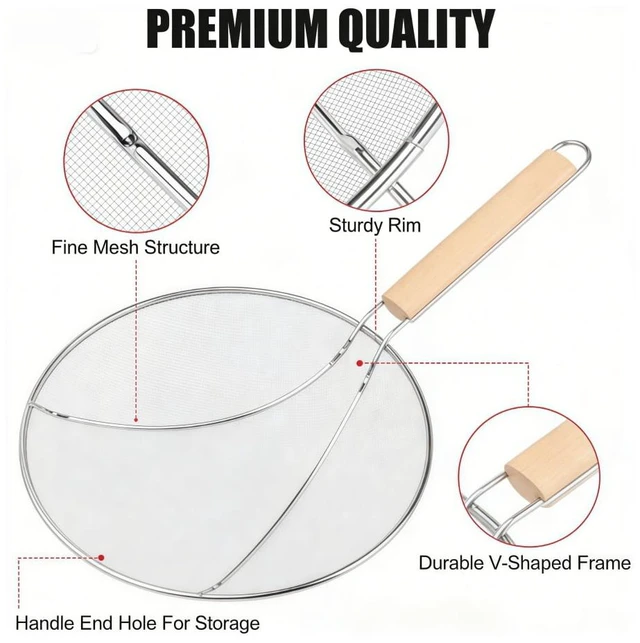 Alt view image 2 of 5 - Stainless Steel Splatter Screen for Frying Pan, 9.8" 11.4" 13" Ultra Fine Mesh Grease Splatter Guard, Hot Oil Splatter Guard Shield Grease for Cooking, Kitchen Splash Guard to Prevent Oil Splatter