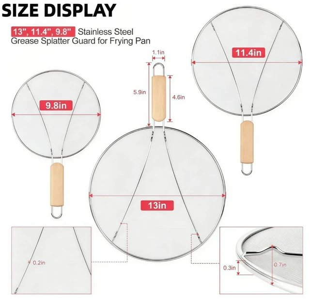 Alt view image 3 of 5 - Stainless Steel Splatter Screen for Frying Pan, 9.8" 11.4" 13" Ultra Fine Mesh Grease Splatter Guard, Hot Oil Splatter Guard Shield Grease for Cooking, Kitchen Splash Guard to Prevent Oil Splatter