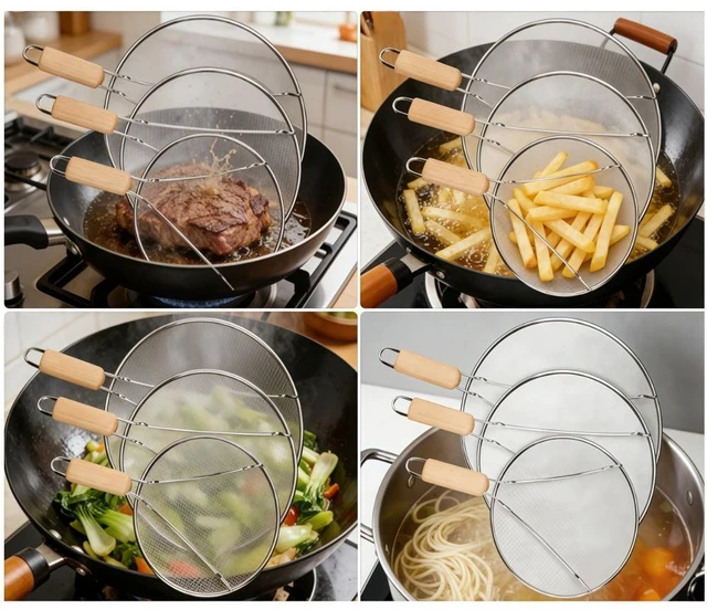 Alt view image 5 of 5 - Stainless Steel Splatter Screen for Frying Pan, 9.8" 11.4" 13" Ultra Fine Mesh Grease Splatter Guard, Hot Oil Splatter Guard Shield Grease for Cooking, Kitchen Splash Guard to Prevent Oil Splatter