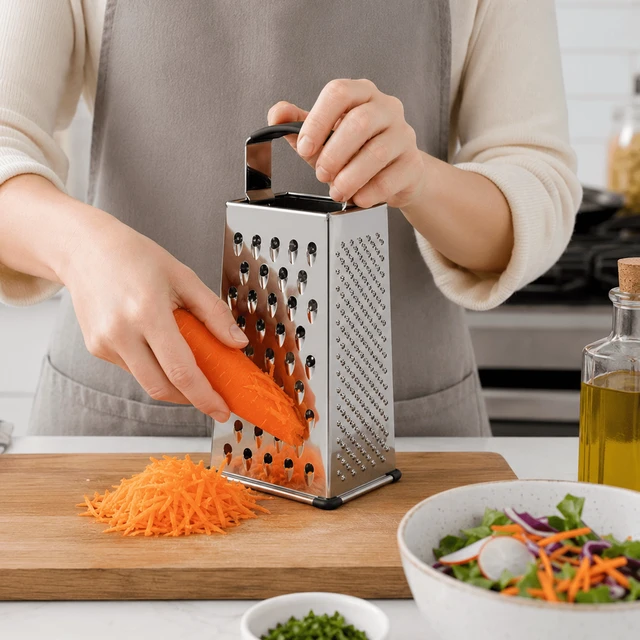 Alt view image 6 of 7 - 4-Sided Stainless Steel Grater with Soft Grip Handle, 9 in