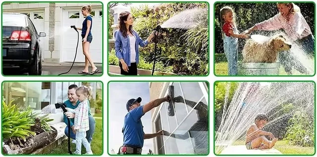 Alt view image 6 of 7 - Expandable Garden Hose 75ft, Flexible High-Pressure Water Hose with 7 Spraying Modes, Anti-UV Car Wash Hose for Outdoor, Yard & Patio Cleaning, Green