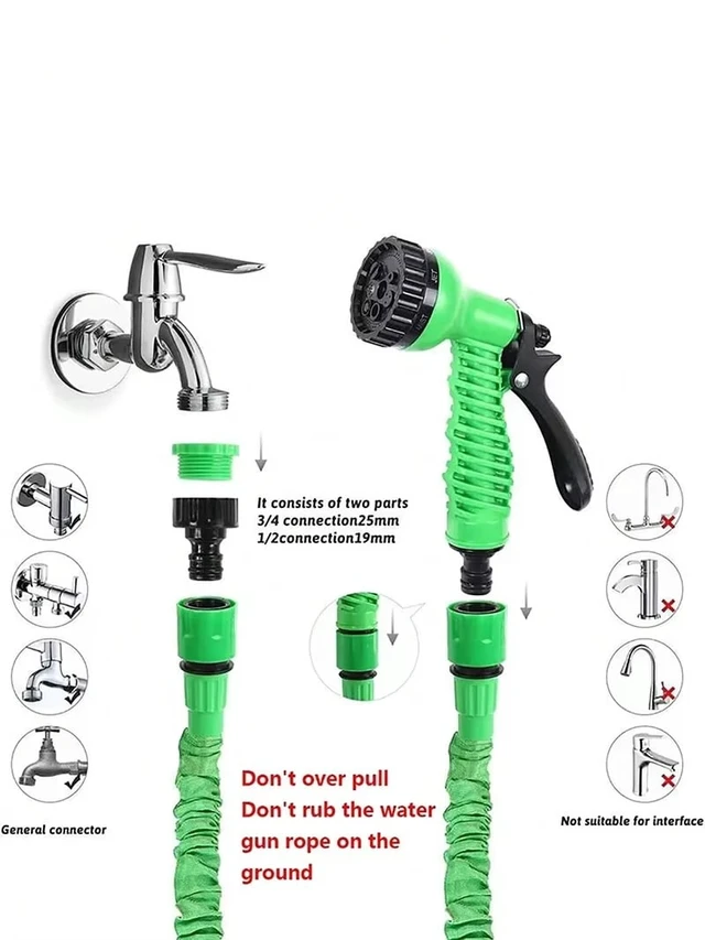 Alt view image 5 of 7 - Expandable Garden Hose 75ft, Flexible High-Pressure Water Hose with 7 Spraying Modes, Anti-UV Car Wash Hose for Outdoor, Yard & Patio Cleaning, Green