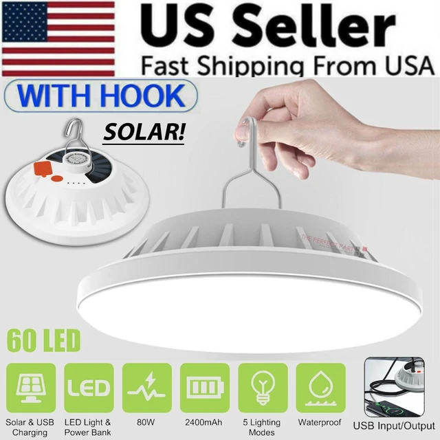 Alt view image 2 of 7 - Rechargeable 60 LED Outdoor Camping Tent Light USB & Solar Lantern Hiking Lamp