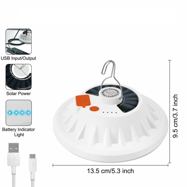 Alt view image 5 of 7 - Rechargeable 60 LED Outdoor Camping Tent Light USB & Solar Lantern Hiking Lamp