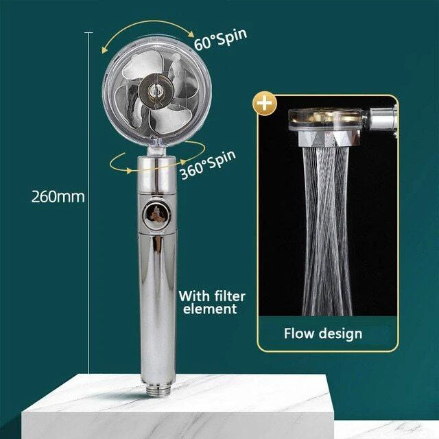 Alt view image 2 of 7 - High Pressure Shower Head Adjustable 360° Rotation Turbine Water Saving Shower - Silver