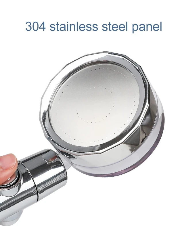 Alt view image 7 of 7 - High Pressure Shower Head Adjustable 360° Rotation Turbine Water Saving Shower - Silver