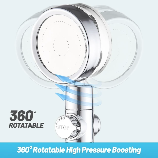 Alt view image 5 of 7 - High Pressure Shower Head Adjustable 360° Rotation Turbine Water Saving Shower - Silver