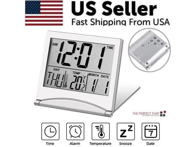 Alt view image 3 of 7 - Digital Travel Alarm Clock Foldable Temperature LCD Clock Compact Desk Timer New
