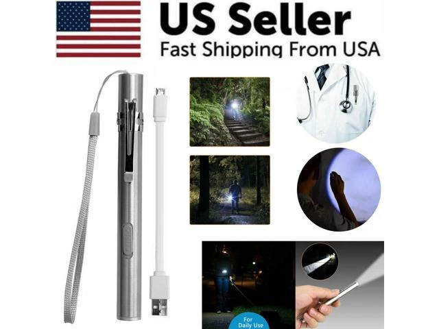 Alt view image 3 of 7 - 5" LED USB Rechargeable Mini Tactical Flashlight Stainless Steel Torch Pen Light