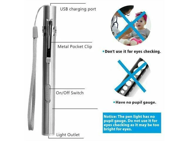 Alt view image 5 of 7 - 5" LED USB Rechargeable Mini Tactical Flashlight Stainless Steel Torch Pen Light