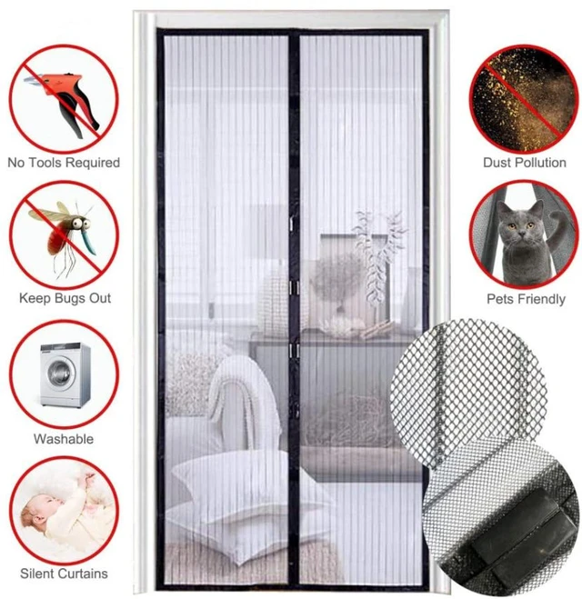 Alt view image 4 of 7 - Magnetic Screen Door Mesh Curtain Durable Heavy Duty Mosquito Net Bug Hands Free