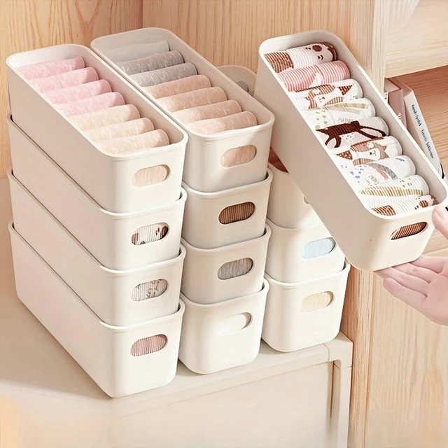 Alt view image 2 of 4 - 4pcs White Plastic Storage Boxes - Suitable for Drawer, Shelf, Wardrobe,Office, Bedside - Store Phone Cases,Socks- Space-Saving