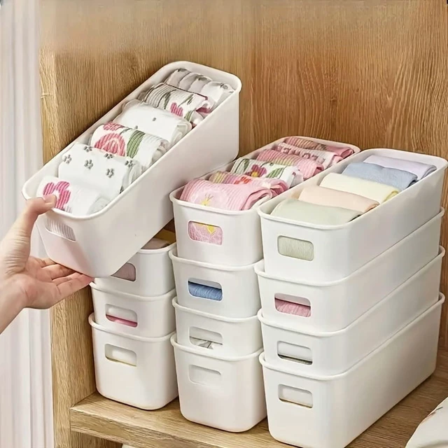 Alt view image 3 of 4 - 4pcs White Plastic Storage Boxes - Suitable for Drawer, Shelf, Wardrobe,Office, Bedside - Store Phone Cases,Socks- Space-Saving