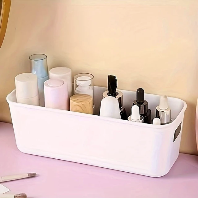 Alt view image 4 of 4 - 4pcs White Plastic Storage Boxes - Suitable for Drawer, Shelf, Wardrobe,Office, Bedside - Store Phone Cases,Socks- Space-Saving