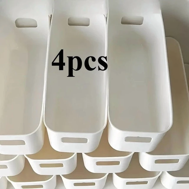 Main image of 4pcs White Plastic Storage Boxes - Suitable for Drawer, Shelf, Wardrobe,Office, Bedside - Store Phone Cases,Socks- Space-Saving