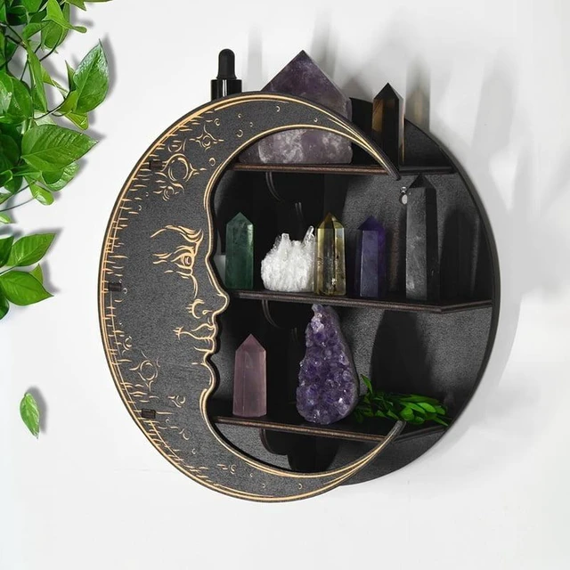 Alt view image 3 of 4 - 1PC, Ramadan () simple wooden circular moon decorative nail wall display rack, DIY assembled Floating Shelf/Shelves