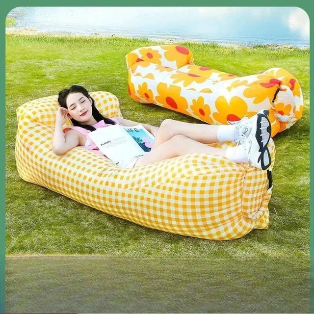 Alt view image 4 of 4 - Outdoor Portable Inflatable Sofa Inflatable Outdoor Air Sun Inflatable Lounger Blow Up Chair Bag Banana Camping Air Bed Beanbag