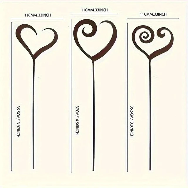 Main image of 3pcs Rustic Iron Heart-Shaped Metal Flower Pot Decorative Stakes - Freestanding Outdoor Garden Decor for Balcony, Courtyard, Gra