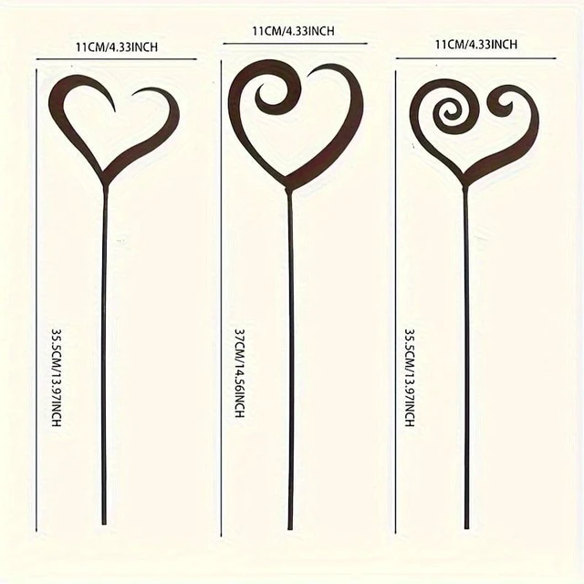 Alt view image 4 of 4 - 3pcs Rustic Iron Heart-Shaped Metal Flower Pot Decorative Stakes - Freestanding Outdoor Garden Decor for Balcony, Courtyard, Gra