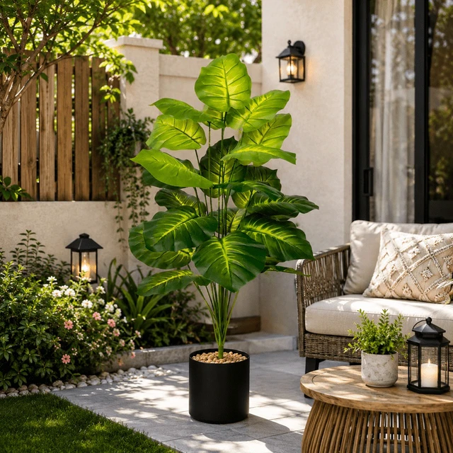 Alt view image 3 of 4 - 85cm Artificial Pothos Plants Tree with Black Pot Fake Plant for Home Living Room Office Entrance Door Outdoor Balcony Decor