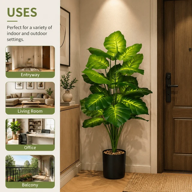 Alt view image 4 of 4 - 85cm Artificial Pothos Plants Tree with Black Pot Fake Plant for Home Living Room Office Entrance Door Outdoor Balcony Decor