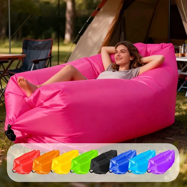 Alt view image 2 of 4 - Multi Colored Single Lazy Inflatable Sofa Portable Outdoor Beach Air Sofa Bed Folding Camping Sleeping Bag for Comfortable Rest