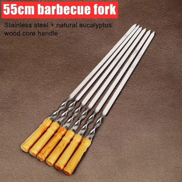 Alt view image 3 of 7 - Outdoor Stainless Steel Grill Stick, Wooden Shish Kebab, Barbecue Modules, Grill Stick, Long Handle, 6 Pieces, 55cm, 21.65 inches