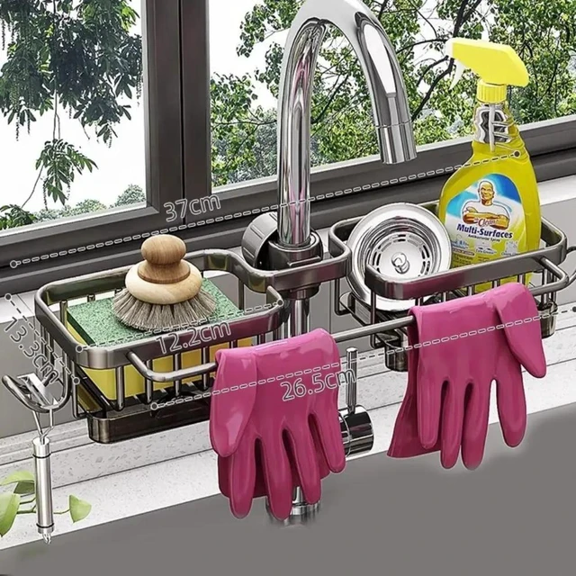 Main image of Space Aluminum Kitchen Sink Drain Rack Bathroom Organizer Multipurppse Sponge Storage Basket Soap Drainer Shelf Save Space