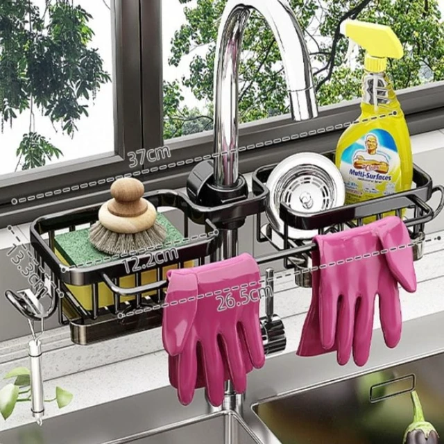 Alt view image 4 of 4 - Space Aluminum Kitchen Sink Drain Rack Bathroom Organizer Multipurppse Sponge Storage Basket Soap Drainer Shelf Save Space