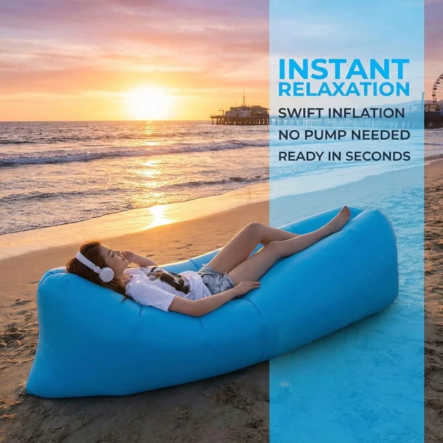 Alt view image 2 of 4 - Inflatable Air Sofa Portable Fast-Inflate Waterproof Lounger for Beach Camping Pool Travel