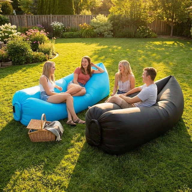 Alt view image 3 of 4 - Inflatable Air Sofa Portable Fast-Inflate Waterproof Lounger for Beach Camping Pool Travel