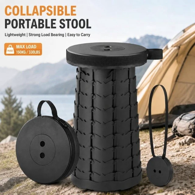 Alt view image 2 of 4 - Telescopic Foldable Portable Stool Heavy Duty Collapsible Chair For Fishing Camping Hiking Travel Subway Queue Outdoor Rest