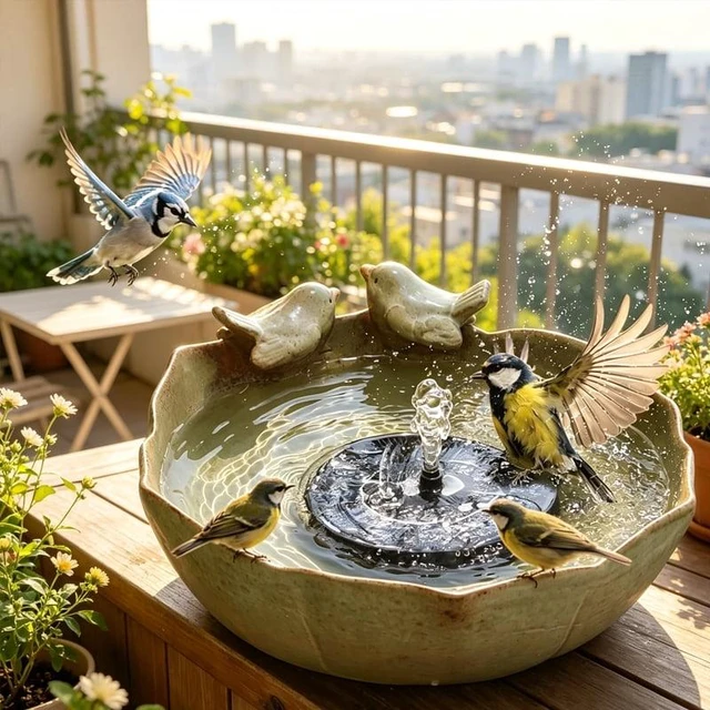 Alt view image 2 of 4 - Solar Bird Bath Solar-powered Garden Fountain Birdbath Decoration Outside Decorative Water Outdoor Large Energy Birds Waterfall