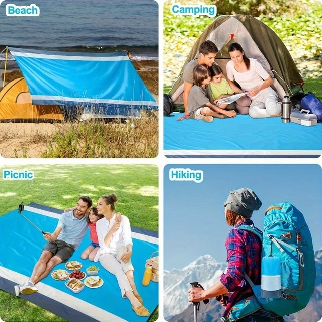 Alt view image 6 of 7 - Waterproof and sand-proof beach mat, suitable for 3 adults - Outdoor picnic mat, suitable for travel, camping and hiking.