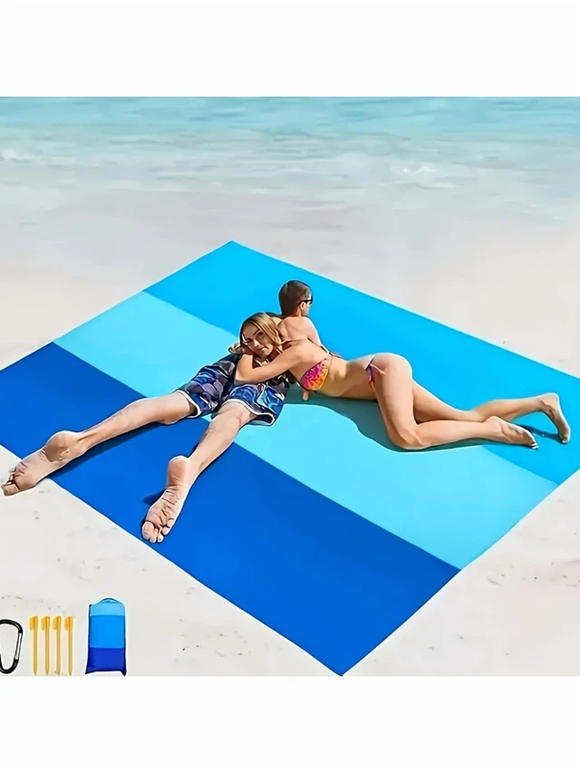 Alt view image 7 of 7 - Waterproof and sand-proof beach mat, suitable for 3 adults - Outdoor picnic mat, suitable for travel, camping and hiking.