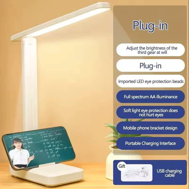 Main image of USB Powered Foldable LED Desk Lamp, 3-Level Dimmable Cool White, Fixed Angle Eye-Caring Light for Office Study Reading