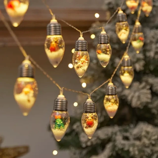 Alt view image 2 of 7 - 1pc10/20 LED Christmas Snowball Clear Bulb String Lights With Christmas Santa Claus Snowman Tree Gifts Mix Battery Powered Light