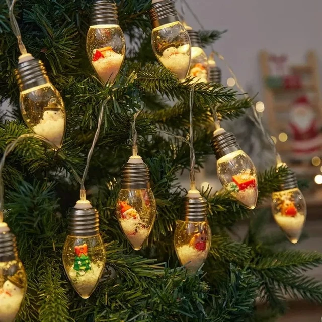 Alt view image 3 of 7 - 1pc10/20 LED Christmas Snowball Clear Bulb String Lights With Christmas Santa Claus Snowman Tree Gifts Mix Battery Powered Light
