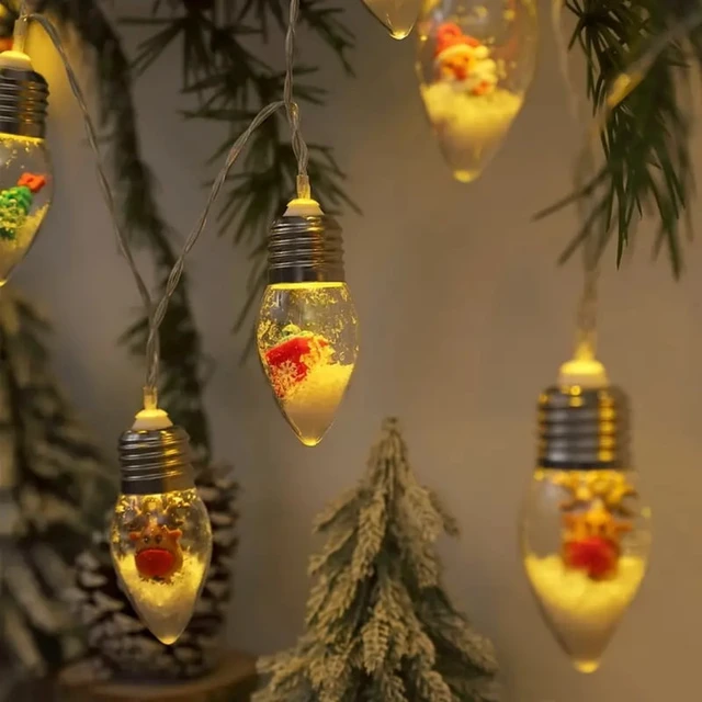 Alt view image 4 of 7 - 1pc10/20 LED Christmas Snowball Clear Bulb String Lights With Christmas Santa Claus Snowman Tree Gifts Mix Battery Powered Light