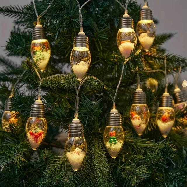 Alt view image 5 of 7 - 1pc10/20 LED Christmas Snowball Clear Bulb String Lights With Christmas Santa Claus Snowman Tree Gifts Mix Battery Powered Light