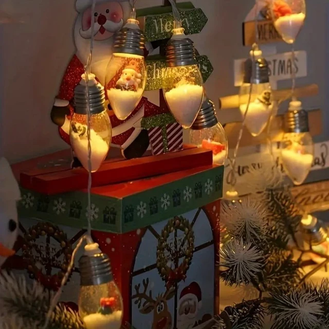 Alt view image 6 of 7 - 1pc10/20 LED Christmas Snowball Clear Bulb String Lights With Christmas Santa Claus Snowman Tree Gifts Mix Battery Powered Light