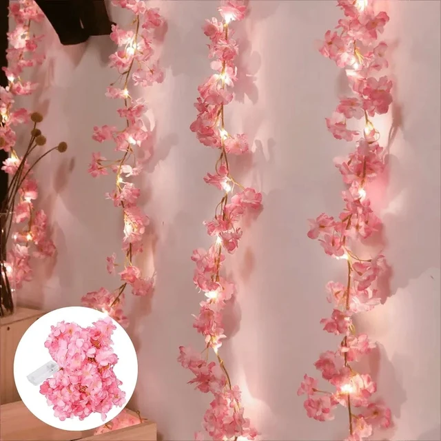 Alt view image 2 of 7 - 2M 20LEDs Cherry Blossom String Light Garland Artificial Flower Vines Fairy Lights for Bedroom Wedding Party Holiday Decoration